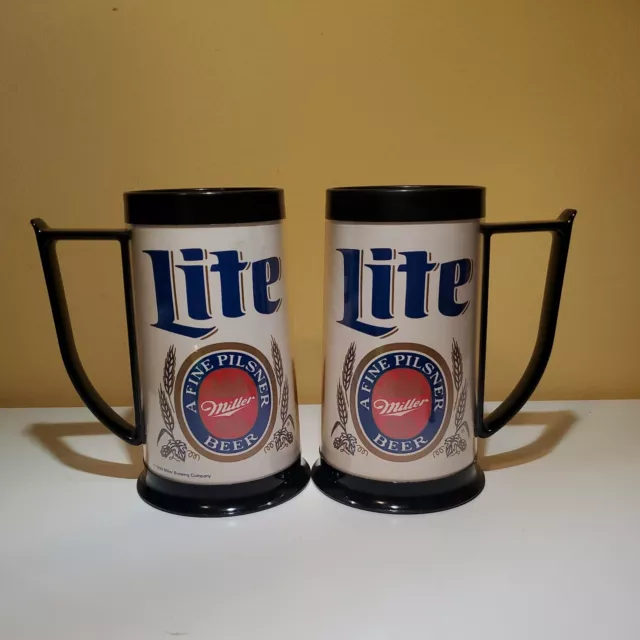 Set of 2 Miller Lite Royal Crest  Plastic Beer Stein Mug 1994 Vintage Barware