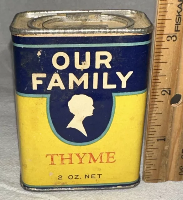 Antique Our Family Thyme Spice Tin Nash Finch Minneapolis Mn Grocery Store Can