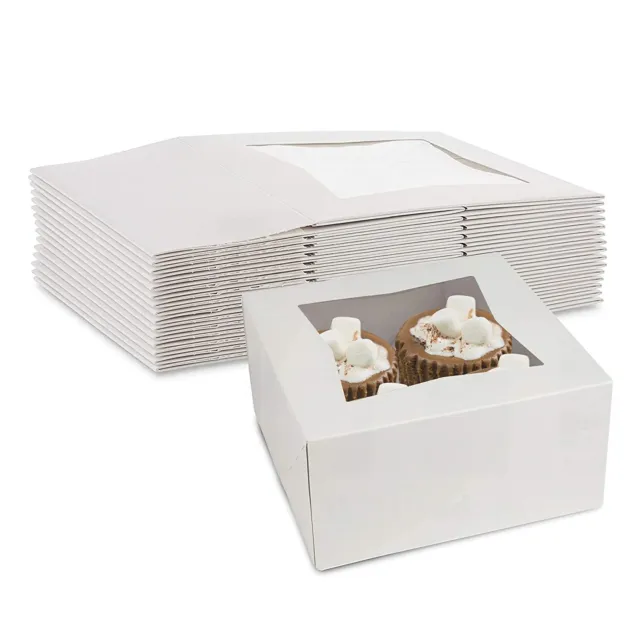 MT Products Cupcake Box - 6" x 6" x 3" White Bakery Boxes with Window Pack of 15