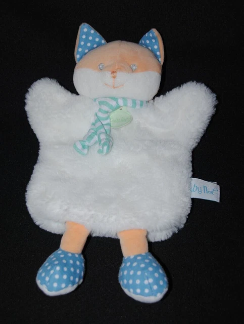 Peluche doudou marionnette renard BABY'NAT Les Poupis blanc orange NEUF