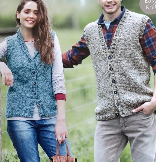 Knitting Pattern Easy Knit Womens  Mens Waistcoat Chunky Patt  32 - 54 " - 251A