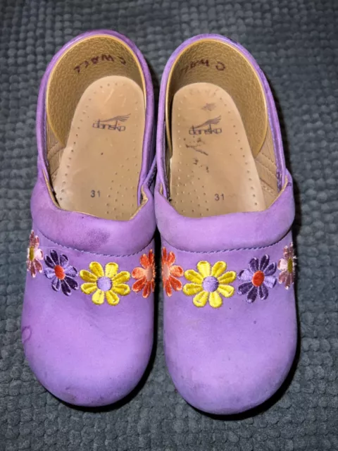 DANSKO Girls Size EU 31 Purple Embroidered Floral Shoes Mules Clogs