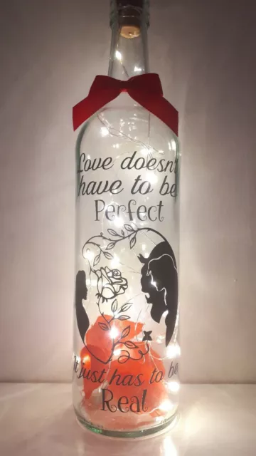 Beauty and the beast Love Doesnt Have To Be Perfect Light Up Wine Bottle Gift
