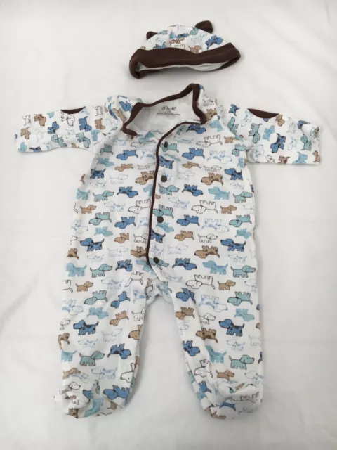 Little Me 3 month set puppy footed LS bodysuit with matching hat unisex NWOT