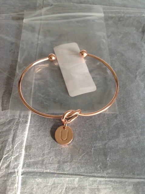 BNIB Rose Gold Tone Knot Heart - Initial "U" Charm Bangle