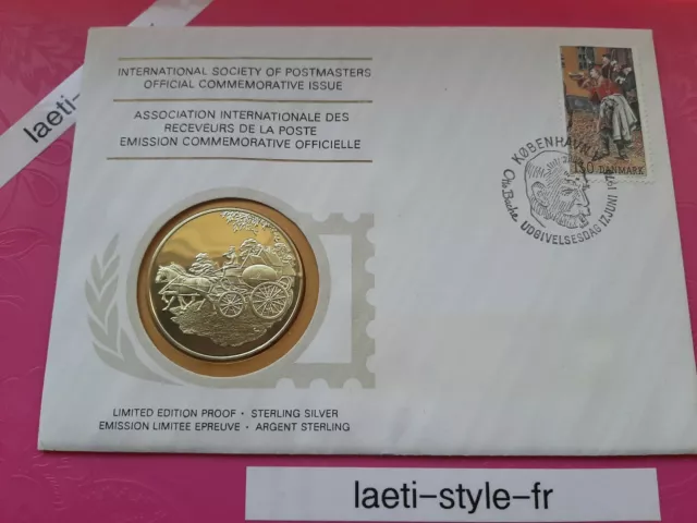 G08104 cp enveloppe timbre medaille argent 1976 danemark receveur poste 1er jour