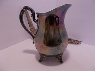 Vintage Heavy Ornate Silver Pitcher from Oneida USA Silver Plated Tarnished