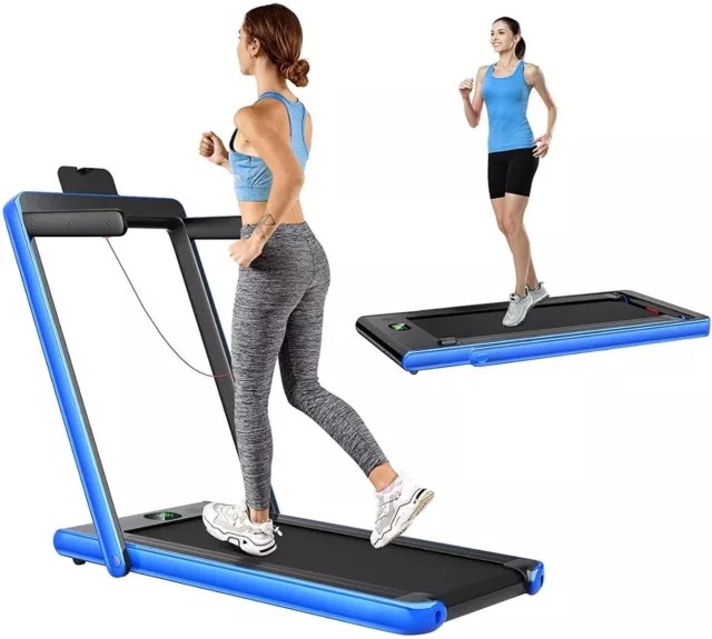 1-12Kph Folding Electric Treadmill with Bluetooth Capability - Blue