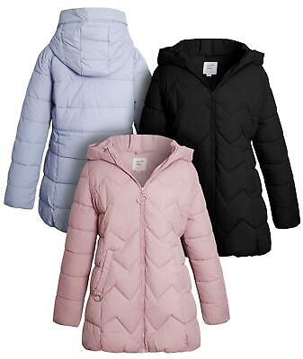 Girls Puffer Jacket Padded Lined Winter Coat Age 9 to 16 Years Black Parka Pink
