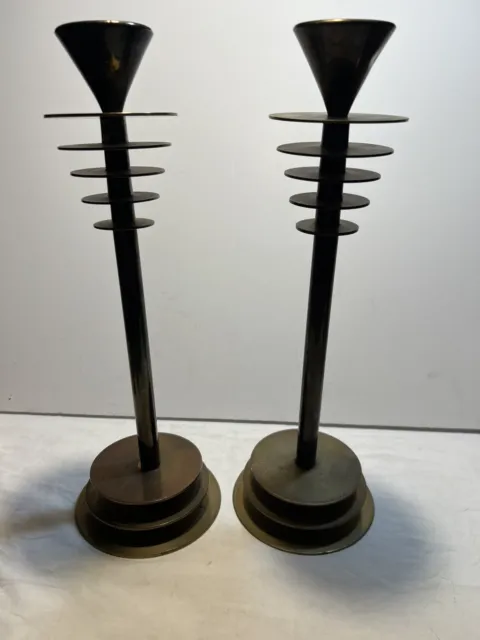 Antique Brass  Metal Pair Candle Holders Candlesticks Art Deco