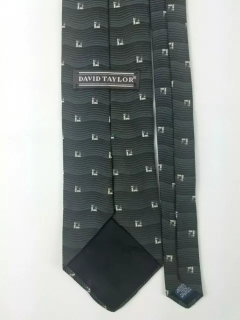 DAVID TAYLOR MENS Black Gray Geometric Necktie Tie EUC $7.00 - PicClick
