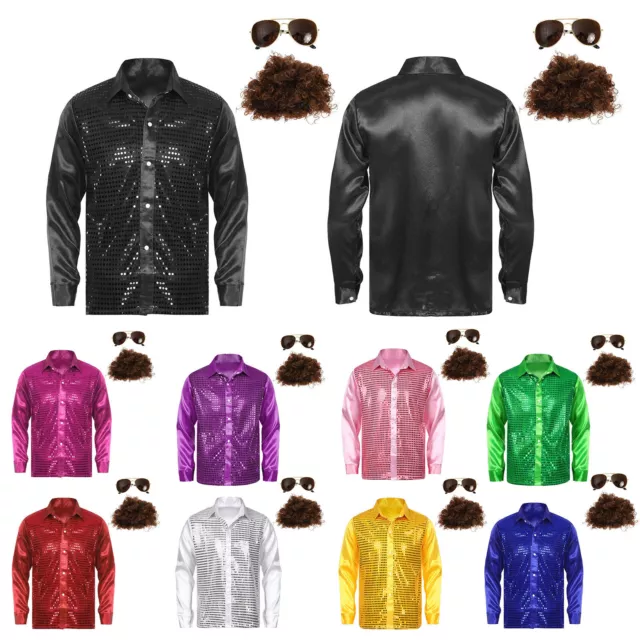 Mens Shirts Stage Blouse Carnival Tee Sequin Clubwear Collar Costume Dance Tops