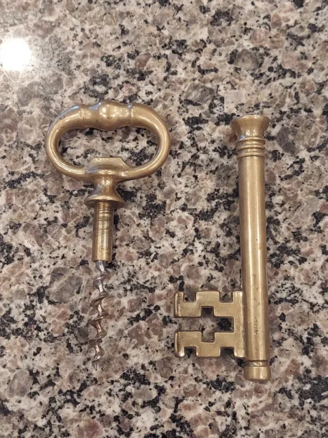 Vintage Brass Skeleton Key Hidden Corkscrew Wine Bottle Opener- Italy