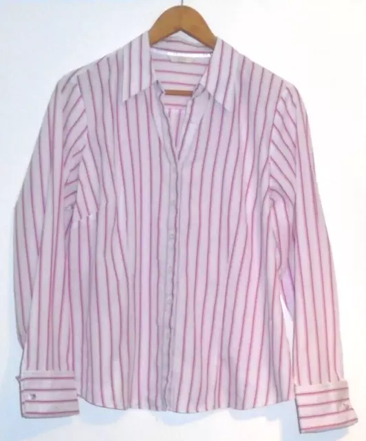 Ladies Marks And Spencer Size 18 Pink Striped Double Cuff Blouse/Shirt