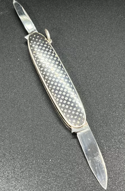 Antique 800 Sterling Silver Niello Pocket Folding Knife 2 Blades O-Ring