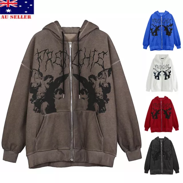 Men Casual Zip Up Oversized Hoodie Sweatshirt Unisex Hooded Jumper Y2k Top