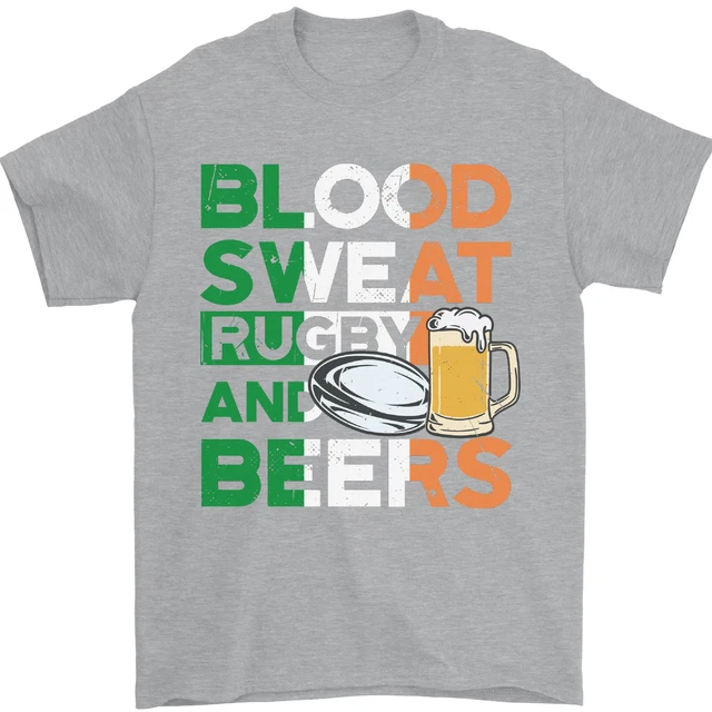 T-shirt divertente da uomo Blood Sweat Rugby and Beers Ireland cotone Gildan 2