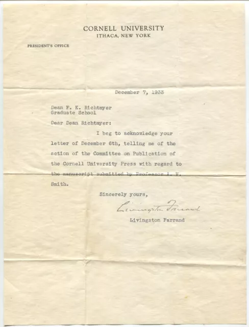 1933 Livingston Farrand Typed Letter Signed