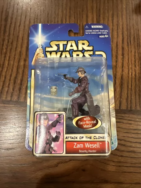 2002 Hasbro Star Wars Attack of the Clones Face Reveal Zam Wesell Bounty Hunter