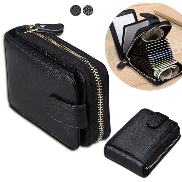 Men Genuine Leather Wallet Credit ID Card Holder RFID Blocking Zipper Pocket New