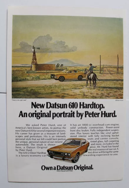 Datsun 610 Hardtop  - Peter Hurd Magazine 1973  Print Ad  7 x 10