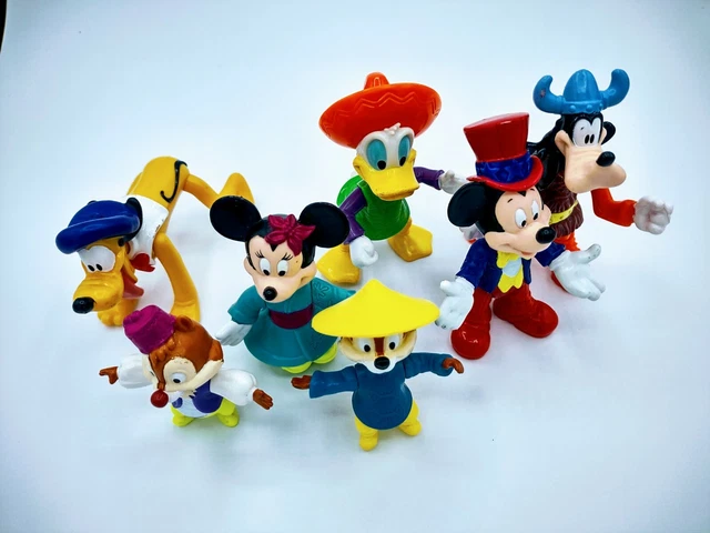 Vintage Disney Epcot PVC Figures Mickey, Minnie and Donald Lot 7 Figures Used