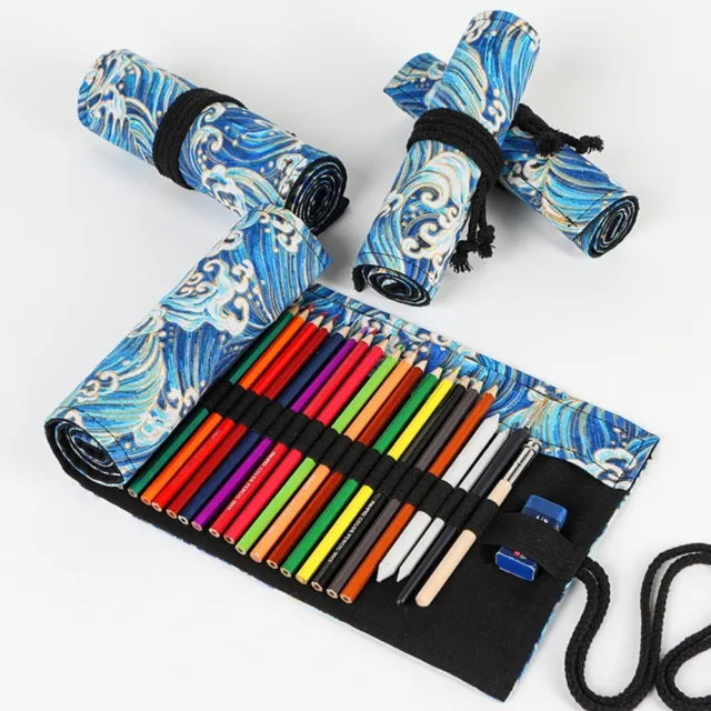 Stationery Roll Up Canvas Makeup Wrap Pen Curtain Case Storage Pouch Pencil Bag