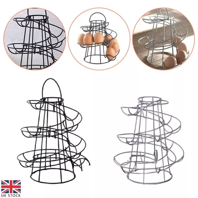 Kitchen Storage Spiral Helter Skelter Egg Holder Stand Rack Holds Eggs Silver