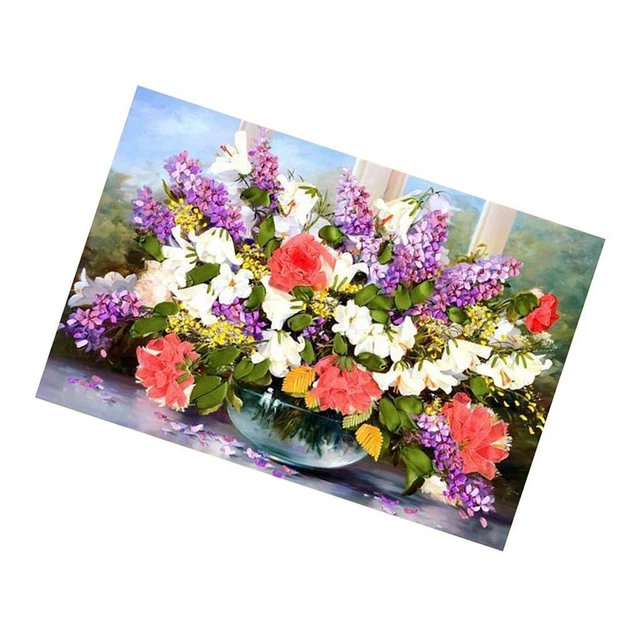 Set Di Ricamo A Nastro Kit Punto Croce Floreale Pittura Ricamo A Nastro