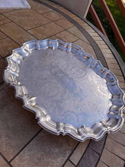 VINTAGE LEONARD SILVERPLATE Serving Tray with floral edge design and