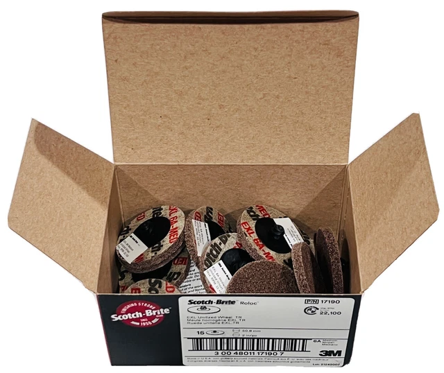 15 Piece 3M Scotch Brite 2"-Inch Roloc EXL Unitized Wheel 6A MED TR Quick Change