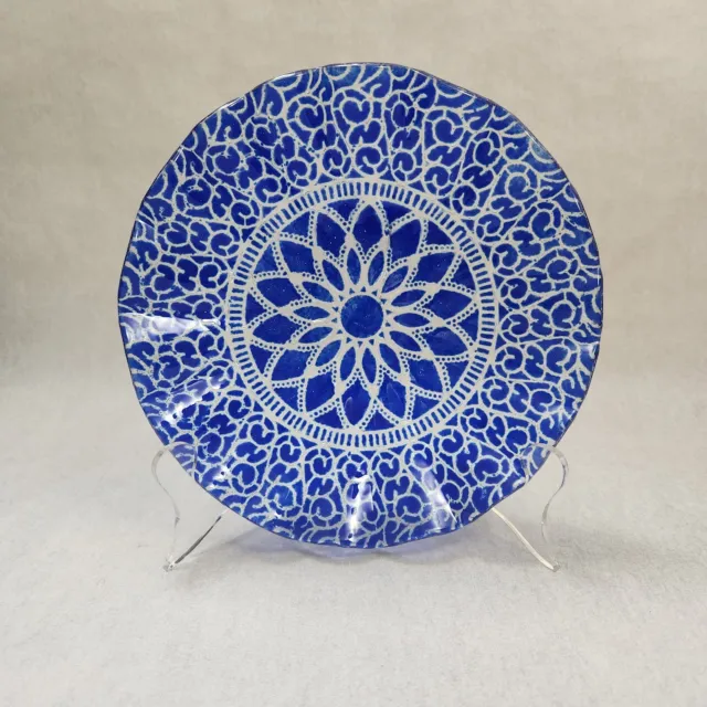 Sydenstricker Fused Glass Bowl Dish Cobalt Blue Embassy Ruffled 7.75"