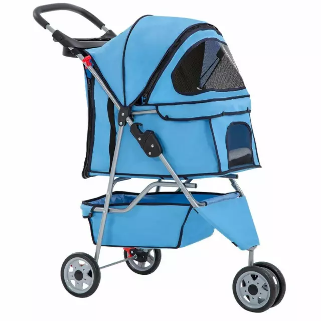 New Blue Pet Stroller Cat Dog Cage 3 Wheels Stroller Travel Folding Carrier