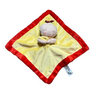 Muñeca bebé Karen Katz amarilla roja satinada amorosa manta de seguridad animal aventura