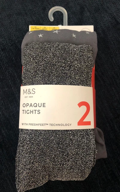 Marks and Spencer Girls Sparkle Tights/Stars, Grey Mix, 2 Pack, 7-8 years, NEW