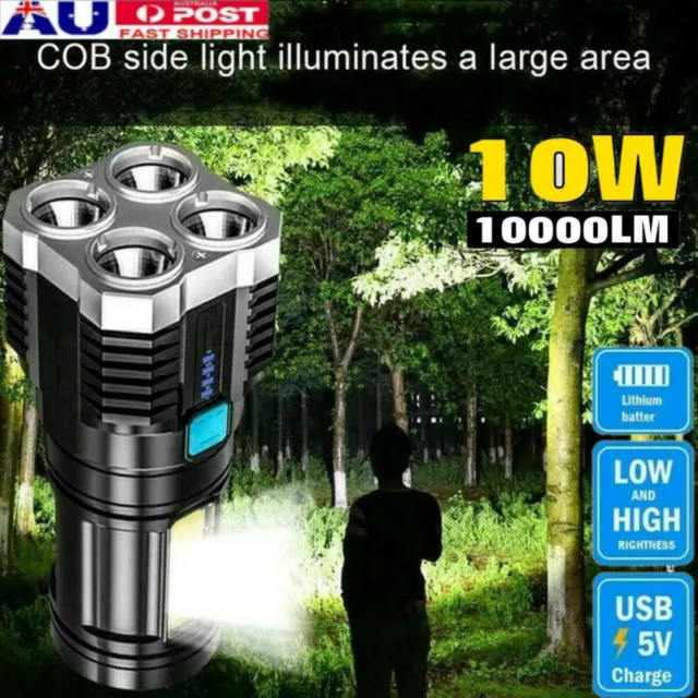 1-4PCS Super Bright 10000LM Torch Led Flashlight USB Rechargeable Tactical Light