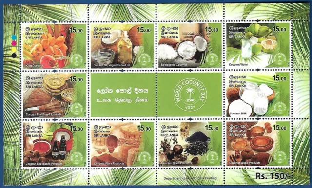 Sri Lanka 2021 Mnh World Coconut Day Coconuts Trees Fruit Coconut Products Sheet