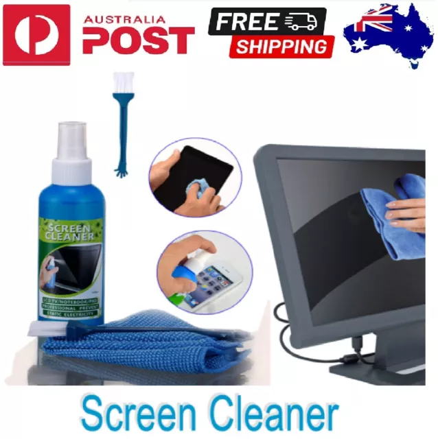 100ml 3in1 Laptop Cleaning Kit Monitor TV PC LED LCD Screen Cleaner Cloth Brush