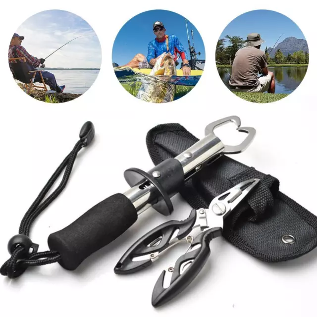 Fishing Pliers Stainless Steel Hook Remover Fish Lip Tackle Gripper Grip O2Y6