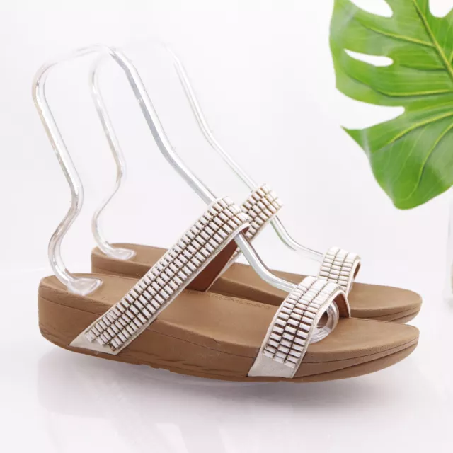 Fitflop Women's Lottie Crystalstone Sandal Size 10 Thong Platform Slide White
