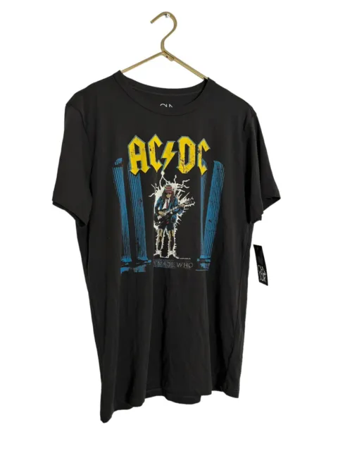 NWT Chaser Mens Ac/Dc Short Sleeve Graphic Tee Gray Size Large