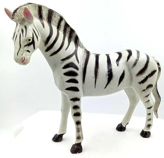 Vintage Imperial China Zebra Plastic 1986 Animal Black White Pink Ear Nose 7.25"