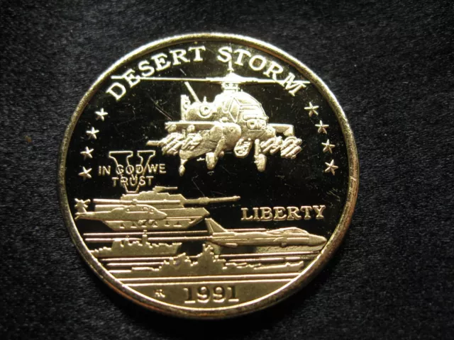 Large gold plated $20 Proof coin HUTT RIVER Desert Storm 1991 Apache Helicopter