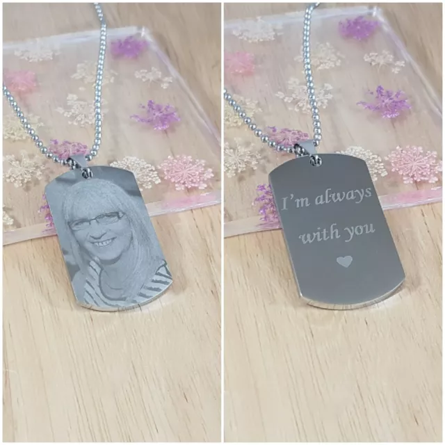 Dogtag engraved necklace, Memorial Personalised photo,In Loving Memory, Funeral