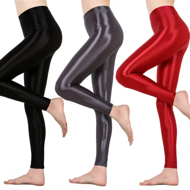 Women Sexy Wet Look Shiny Spandex Yoga Leggings Fitness Glossy