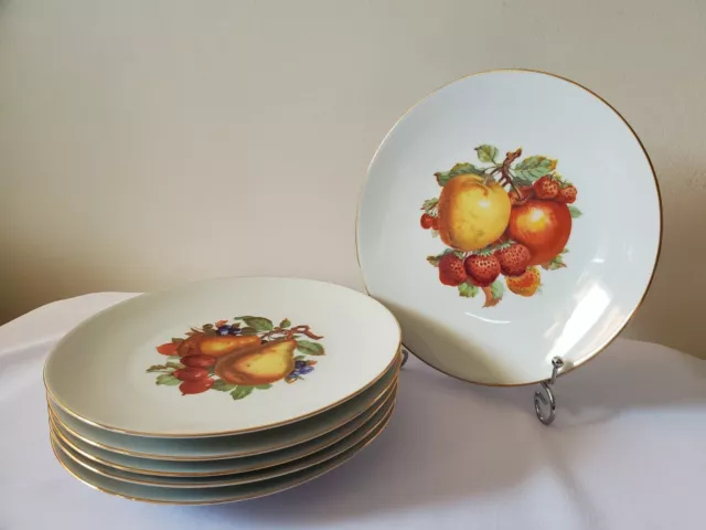 6 Bareuther Waldsassen Bavaria-Germany Plates Fruit 7.75" Gold Trim