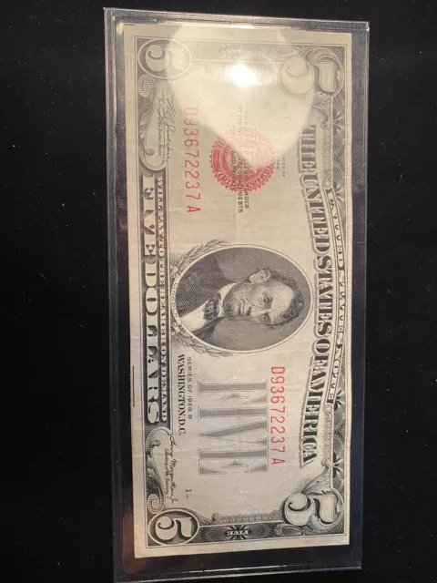 5$ Red Seal Series Of 1928 B United States Note Great Condition