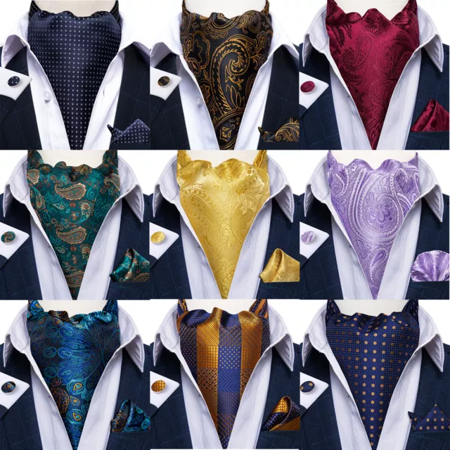 UK Mens Ascot Neck Tie Set Vintage Paisley Floral 100% Silk Scarf Wedding Cravat