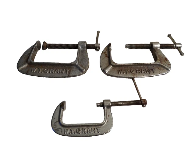 Vintage W.T. GRANT Made In JAPAN 3” iron C clamp # 752 ,2" # 737 3-clamps