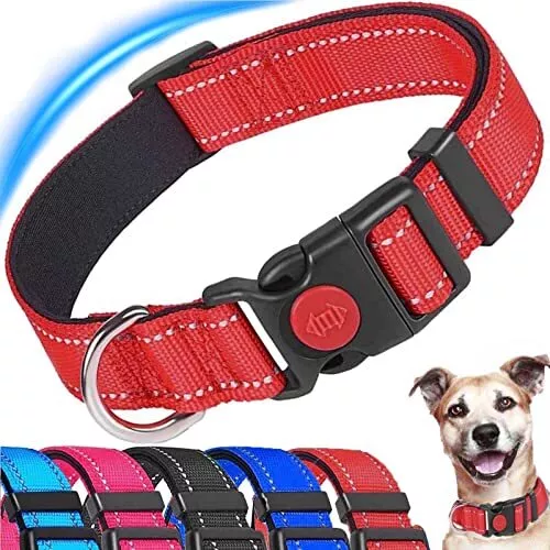 ATETEO Reflective Dog Collar with Safety Locking Buckle and Soft Neoprene Pad...